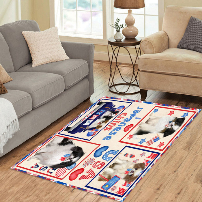 4th of July Independence Day I Love USA Japanese Chin Dogs Area Rug - Ultra Soft Cute Pet Printed Unique Style Floor Living Room Carpet Decorative Rug for Indoor Gift for Pet Lovers