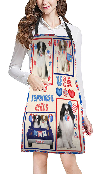 4th of July Independence Day I Love USA Japanese Chin Dogs Apron - Adjustable Long Neck Bib for Adults - Waterproof Polyester Fabric With 2 Pockets - Chef Apron for Cooking, Dish Washing, Gardening, and Pet Grooming