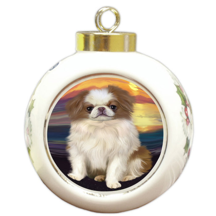 Sunset Japanese Chin Dog Round Ball Christmas Ornament RBPOR58286