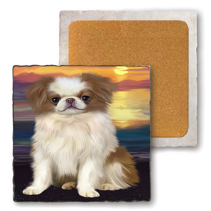 Sunset Japanese Chin Dog Set of 4 Natural Stone Marble Tile Coasters MCST52159