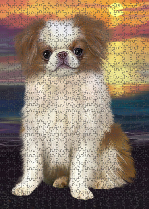 Sunset Japanese Chin Dog Portrait Jigsaw Puzzle for Adults Animal Interlocking Puzzle Game Unique Gift for Dog Lover's with Metal Tin Box PZL127