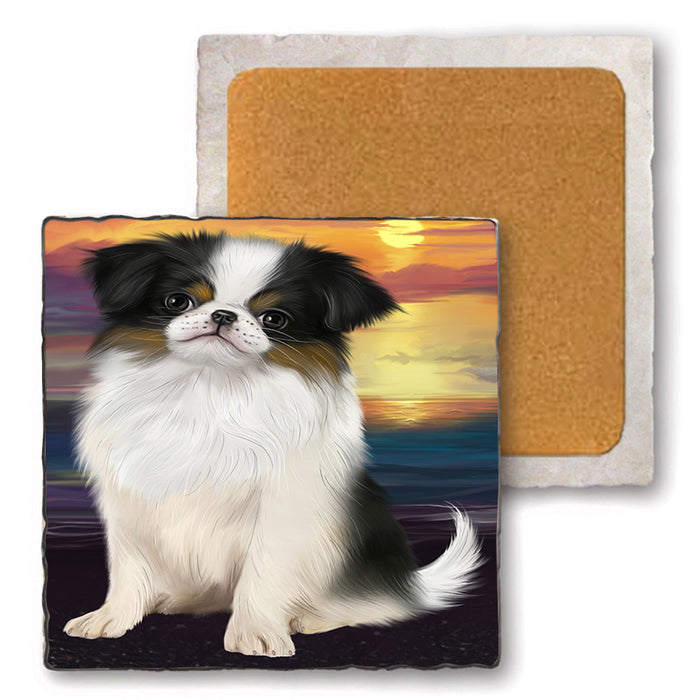 Sunset Japanese Chin Dog Set of 4 Natural Stone Marble Tile Coasters MCST52160