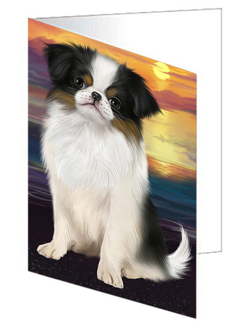 Sunset Japanese Chin Dog Handmade Artwork Assorted Pets Greeting Cards and Note Cards with Envelopes for All Occasions and Holiday Seasons GCD76946