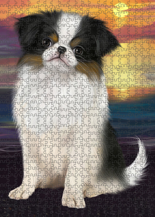 Sunset Japanese Chin Dog Portrait Jigsaw Puzzle for Adults Animal Interlocking Puzzle Game Unique Gift for Dog Lover's with Metal Tin Box PZL128
