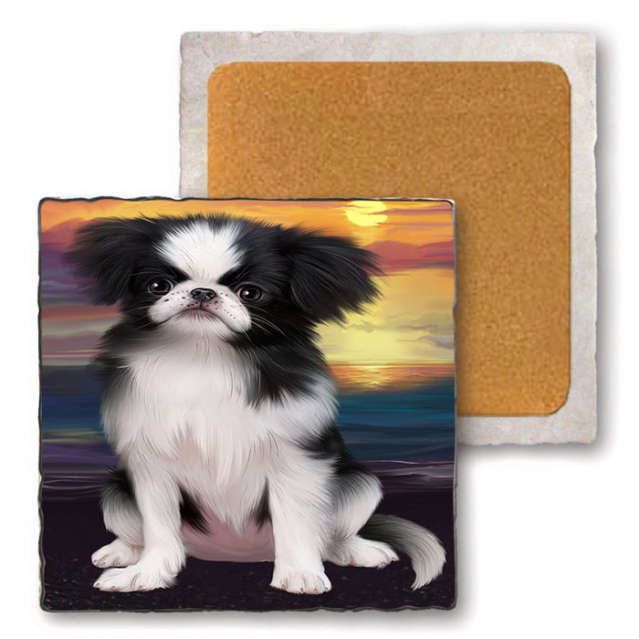 Sunset Japanese Chin Dog Set of 4 Natural Stone Marble Tile Coasters MCST52161