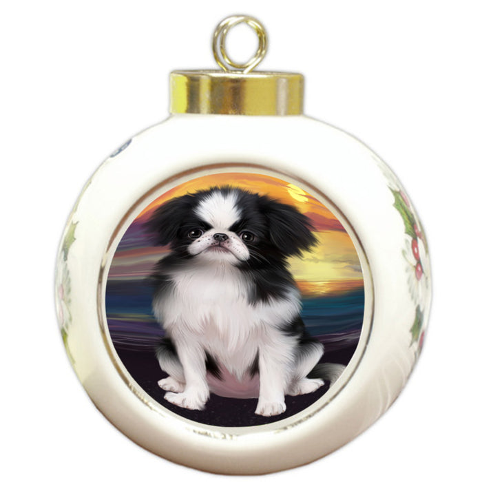 Sunset Japanese Chin Dog Round Ball Christmas Ornament RBPOR58288