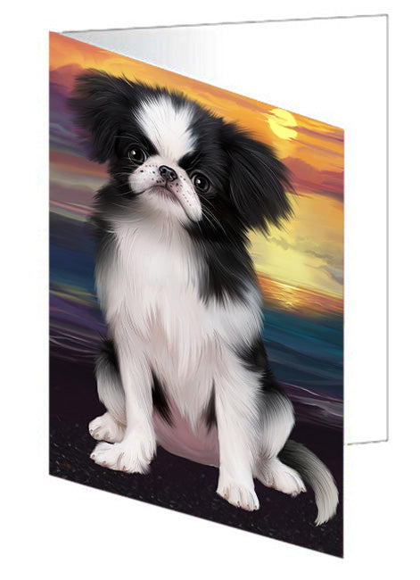 Sunset Japanese Chin Dog Handmade Artwork Assorted Pets Greeting Cards and Note Cards with Envelopes for All Occasions and Holiday Seasons GCD76949