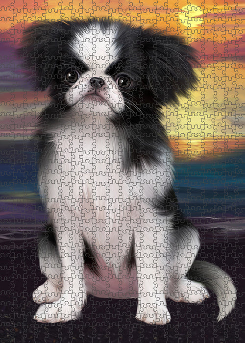 Sunset Japanese Chin Dog Portrait Jigsaw Puzzle for Adults Animal Interlocking Puzzle Game Unique Gift for Dog Lover's with Metal Tin Box PZL129