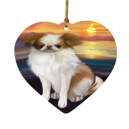 Sunset Japanese Chin Dog Heart Christmas Ornament HPOR58036
