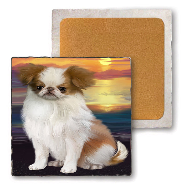 Sunset Japanese Chin Dog Set of 4 Natural Stone Marble Tile Coasters MCST52162