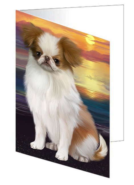 Sunset Japanese Chin Dog Handmade Artwork Assorted Pets Greeting Cards and Note Cards with Envelopes for All Occasions and Holiday Seasons GCD76952