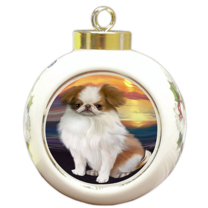 Sunset Japanese Chin Dog Round Ball Christmas Ornament RBPOR58289