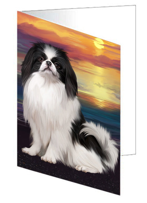 Sunset Japanese Chin Dog Handmade Artwork Assorted Pets Greeting Cards and Note Cards with Envelopes for All Occasions and Holiday Seasons GCD76955
