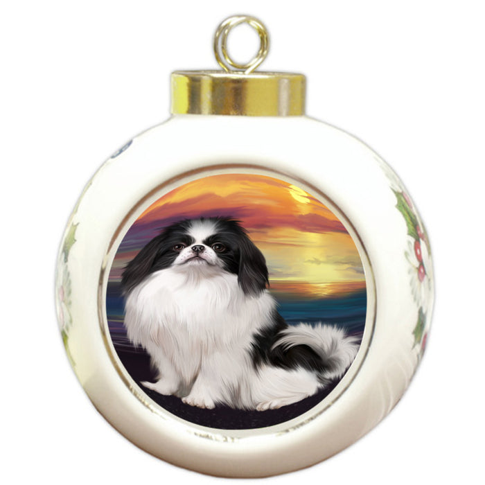 Sunset Japanese Chin Dog Round Ball Christmas Ornament RBPOR58290