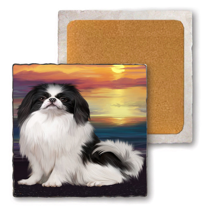 Sunset Japanese Chin Dog Set of 4 Natural Stone Marble Tile Coasters MCST52163