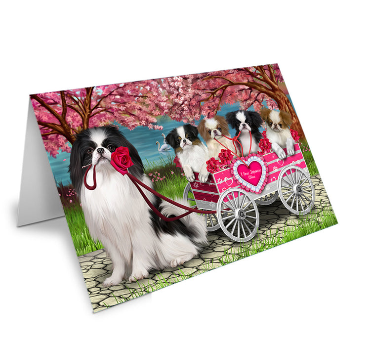 I Love Japanese Chin Dogs in a Cart Handmade Artwork Assorted Pets Greeting Cards and Note Cards with Envelopes for All Occasions and Holiday Seasons GCD76868
