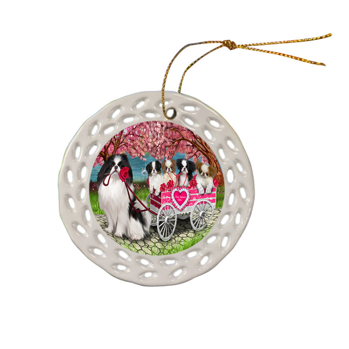 I Love Japanese Chin Dogs in a Cart Ceramic Doily Ornament DPOR58008