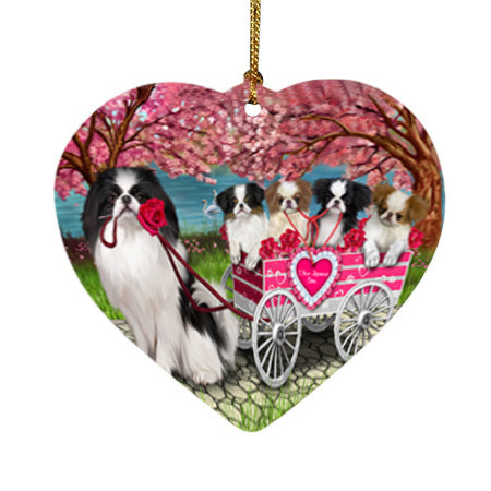 I Love Japanese Chin Dogs in a Cart Heart Christmas Ornament HPOR58008