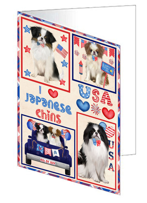 4th of July Independence Day I Love USA Japanese Chin Dogs Handmade Artwork Assorted Pets Greeting Cards and Note Cards with Envelopes for All Occasions and Holiday Seasons