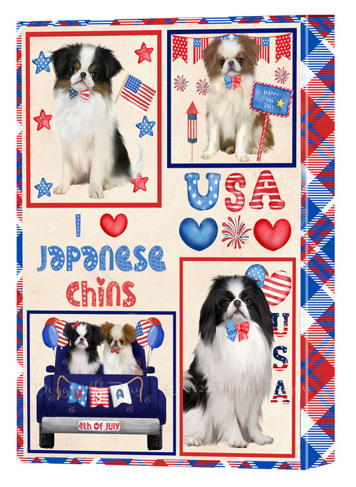 4th of July Independence Day I Love USA Japanese Chin Dogs Canvas Wall Art - Premium Quality Ready to Hang Room Decor Wall Art Canvas - Unique Animal Printed Digital Painting for Decoration