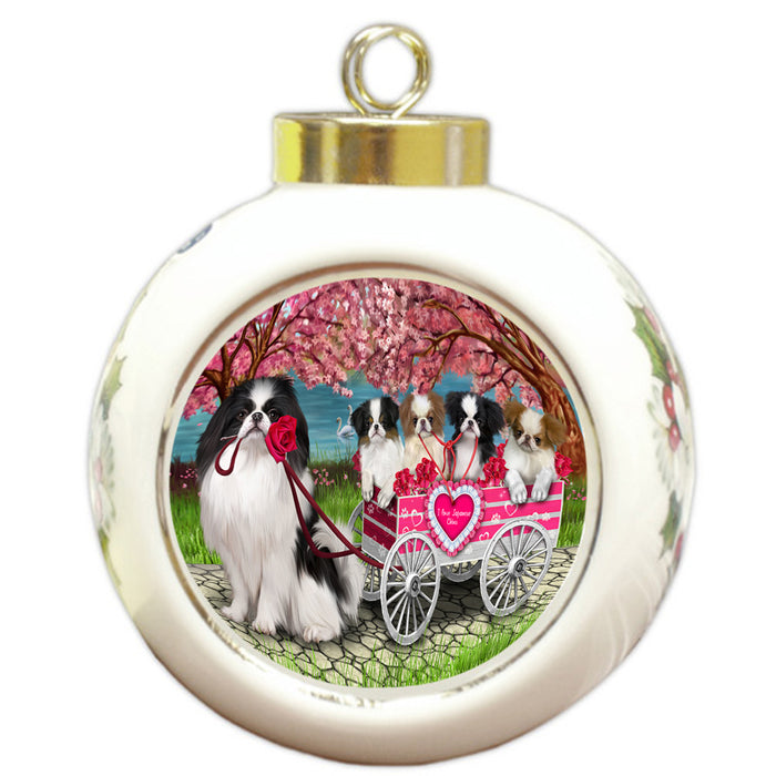 I Love Japanese Chin Dogs in a Cart Round Ball Christmas Ornament RBPOR58245
