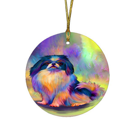 Paradise Wave Japanese Chin Dog Round Flat Christmas Ornament RFPOR57072