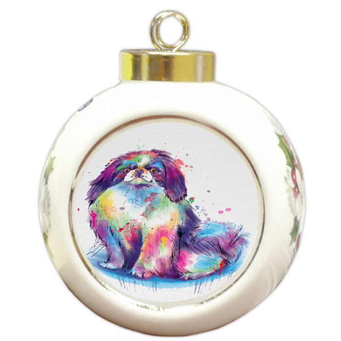 Watercolor Japanese Chin Dog Round Ball Christmas Ornament RBPOR58327