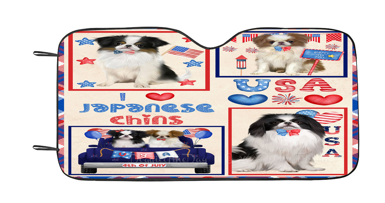 4th of July Independence Day I Love USA Japanese Chin Dogs Car Sun Shade Cover Curtain