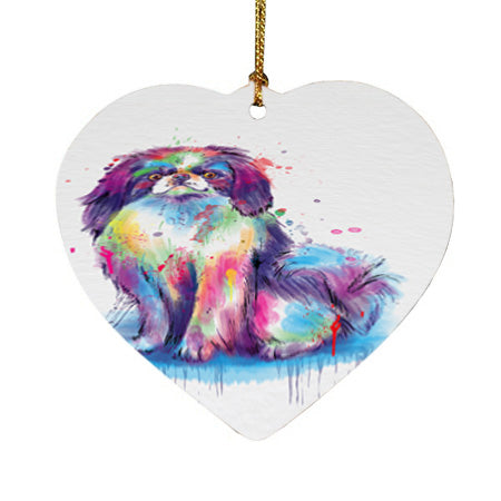 Watercolor Japanese Chin Dog Heart Christmas Ornament HPOR57441