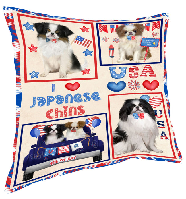 4th of July Independence Day I Love USA Japanese Chin Dogs Pillow with Top Quality High-Resolution Images - Ultra Soft Pet Pillows for Sleeping - Reversible & Comfort - Ideal Gift for Dog Lover - Cushion for Sofa Couch Bed - 100% Polyester