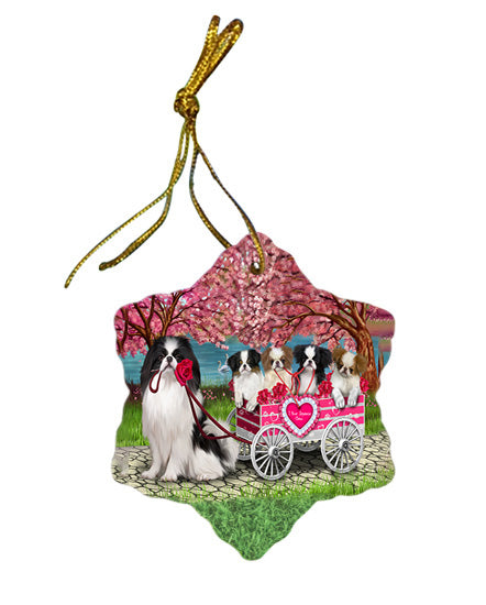 I Love Japanese Chin Dogs in a Cart Star Porcelain Ornament SPOR58008