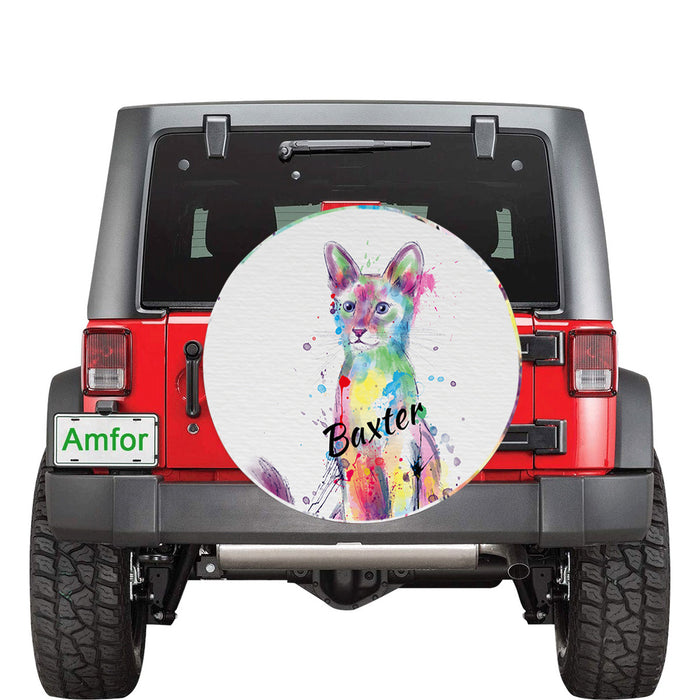 Custom Pet Name Personalized Watercolor Javanese Cat Car Tire Cover