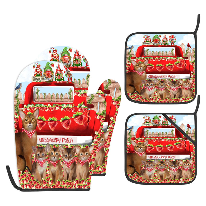 Abyssinian Oven Mitts and Pot Holder, Explore a Variety of Designs, Custom, Kitchen Gloves for Cooking with Potholders, Personalized, Cat and Pet Lovers Gift