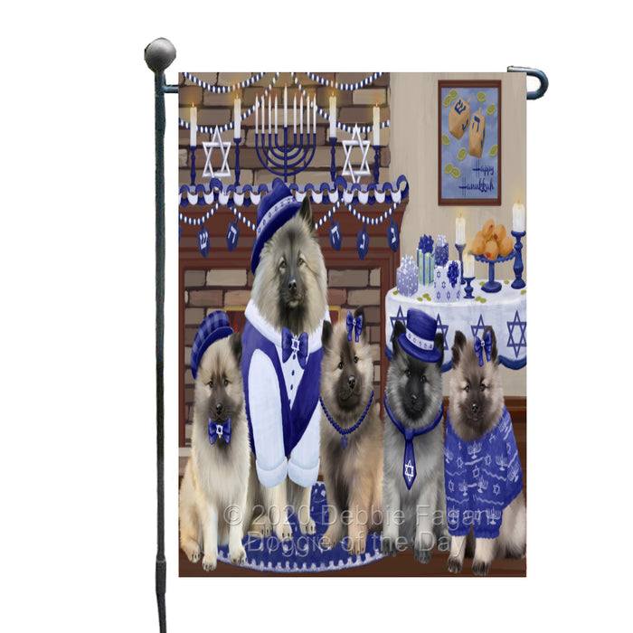 Happy Hanukkah Family Keeshond Dogs Garden Flag GFLG65993