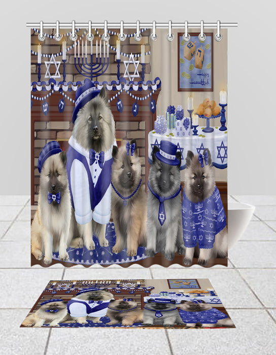 Happy Hanukkah Family Keeshond Dogs Bath Mat and Shower Curtain Combo