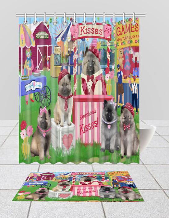 Carnival Kissing Booth Keeshond Dogs  Bath Mat and Shower Curtain Combo