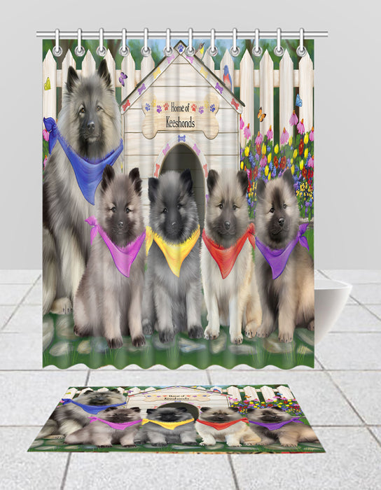 Spring Dog House Keeshond Dogs Bath Mat and Shower Curtain Combo