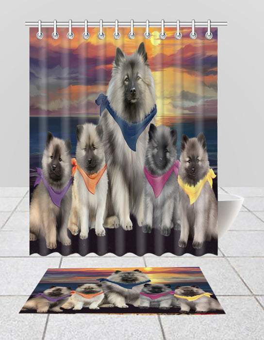Family Sunset Portrait Keeshond Dogs Bath Mat and Shower Curtain Combo