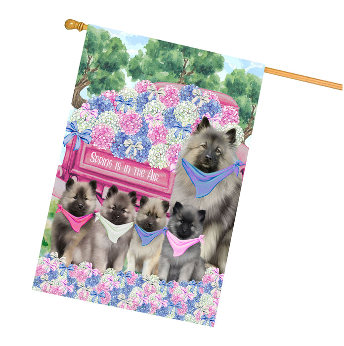 Keeshond Dogs House Flag: Explore a Variety of Personalized Designs, Double-Sided, Weather Resistant, Custom, Home Outside Yard Decor for Dog and Pet Lovers