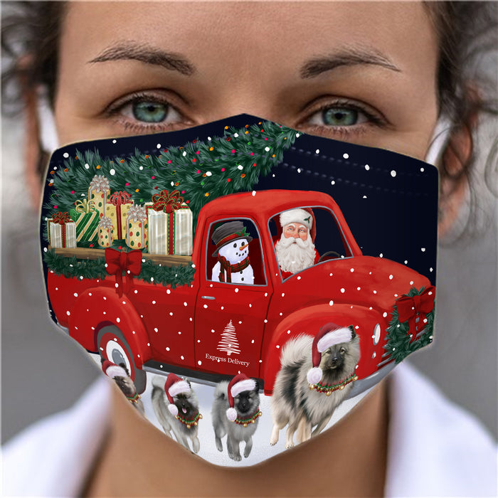 Christmas Express Delivery Red Truck Running Keeshond Dogs Face Mask FM49874