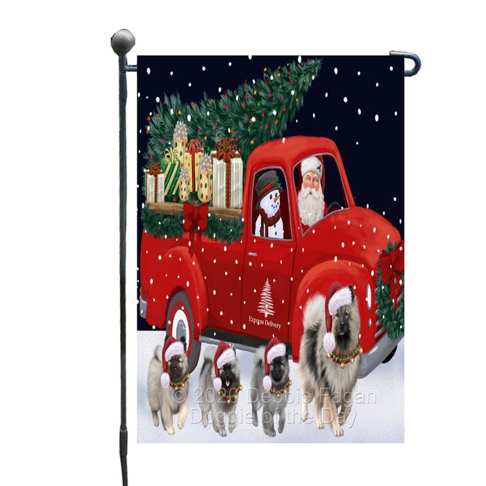 Christmas Express Delivery Red Truck Running Keeshond Dogs Garden Flag GFLG66471