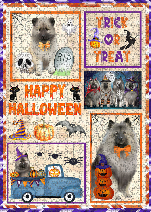 Happy Halloween Trick or Treat Keeshond Dogs Portrait Jigsaw Puzzle for Adults Animal Interlocking Puzzle Game Unique Gift for Dog Lover's with Metal Tin Box