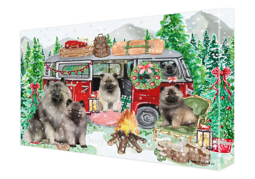 Christmas Time Camping with Keeshond Dogs Canvas Wall Art - Premium Quality Ready to Hang Room Decor Wall Art Canvas - Unique Animal Printed Digital Painting for Decoration