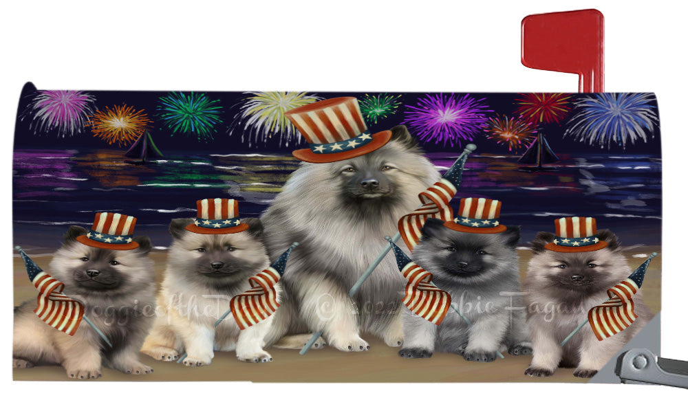 4th of July Independence Day Keeshond Dogs Magnetic Mailbox Cover Both Sides Pet Theme Printed Decorative Letter Box Wrap Case Postbox Thick Magnetic Vinyl Material