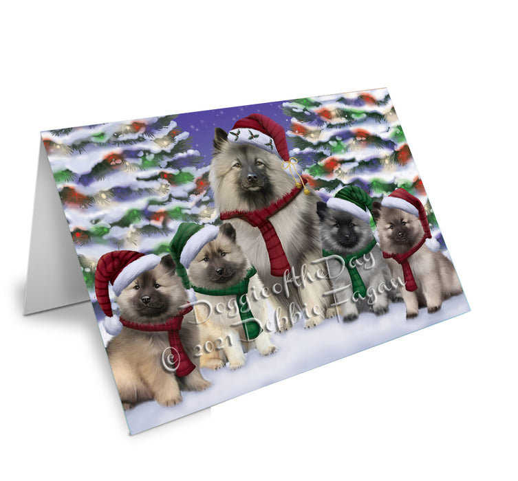 Christmas Family Portrait Keeshond Dog Handmade Artwork Assorted Pets Greeting Cards and Note Cards with Envelopes for All Occasions and Holiday Seasons