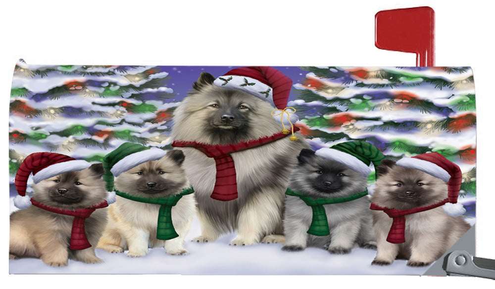 Magnetic Mailbox Cover Keeshonds Dog Christmas Family Portrait in Holiday Scenic Background MBC48233