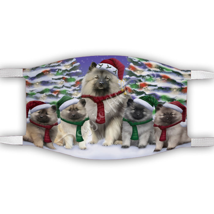 Keeshond Dogs Christmas Family Portrait in Holiday Scenic Background Face Mask FM48356