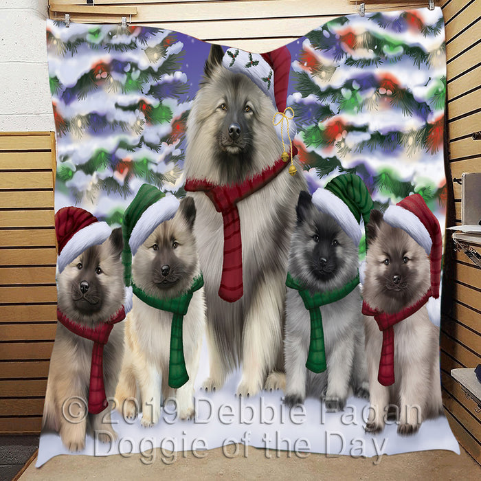 Keeshond Dogs Christmas Family Portrait in Holiday Scenic Background Quilt