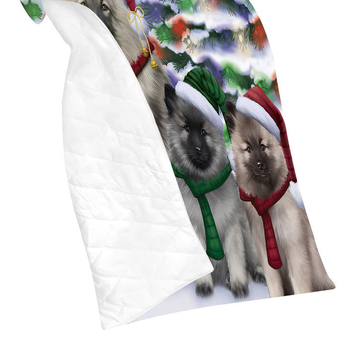 Keeshond Dogs Christmas Family Portrait in Holiday Scenic Background Quilt