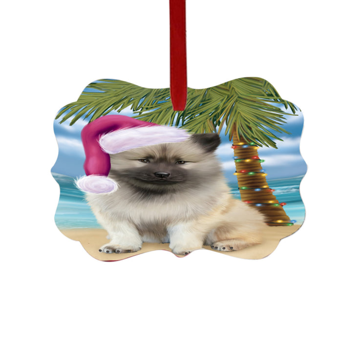 Summertime Happy Holidays Christmas Keeshond Dog on Tropical Island Beach Double-Sided Photo Benelux Christmas Ornament LOR49380